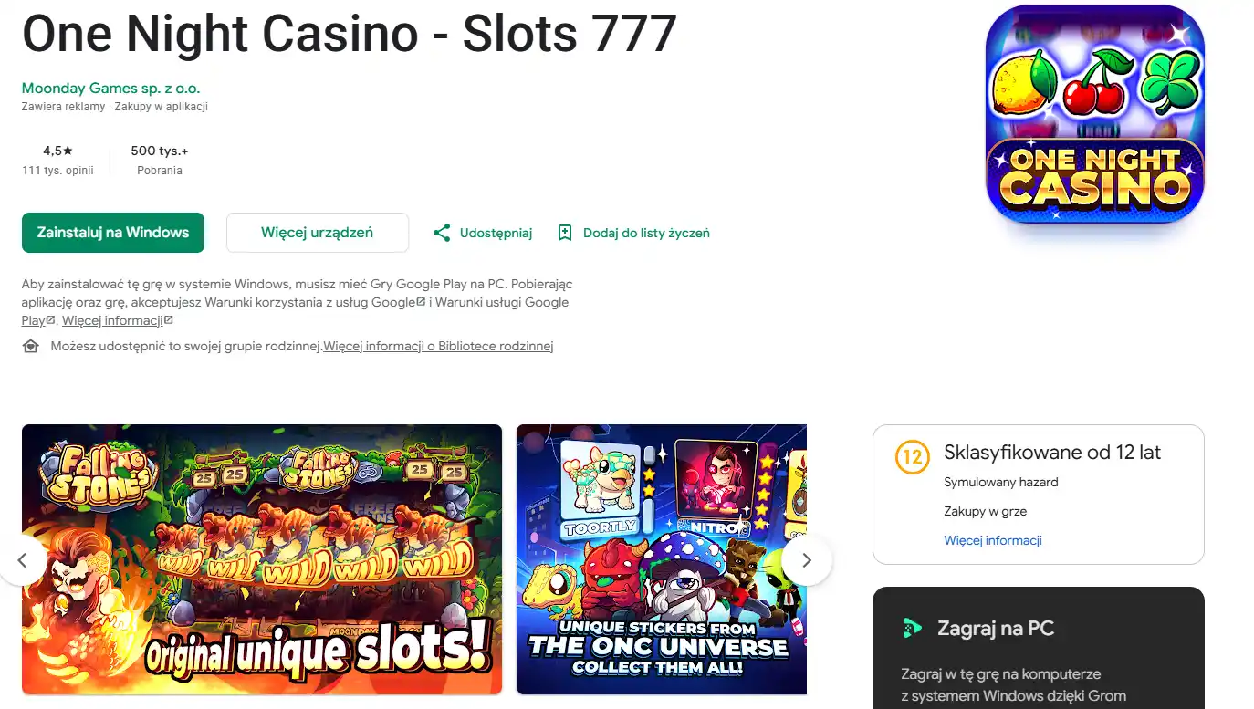 Galeria One Night Casino pokazująca elementy rozgrywki