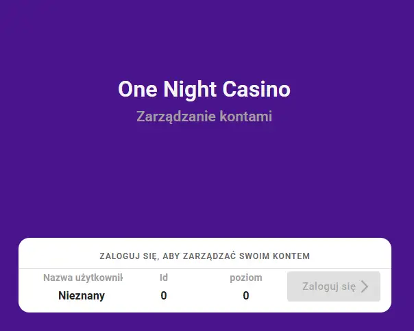 Oficjalny panel logowania i zarządzania kontem One Night Casino